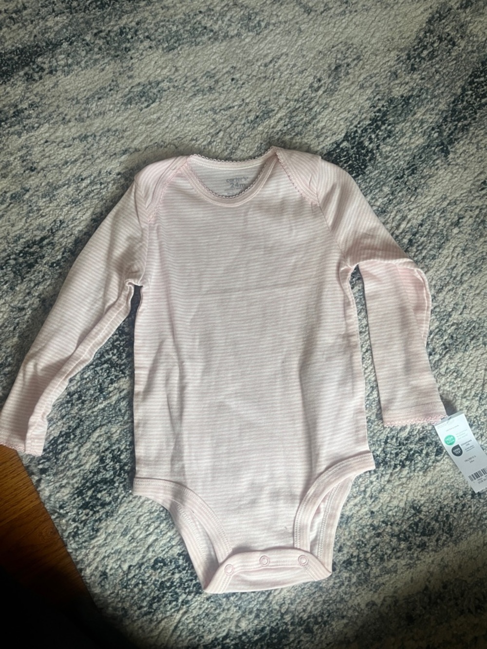 Carter's Light Pink & White Striped Long-Sleeve Baby One-Piece